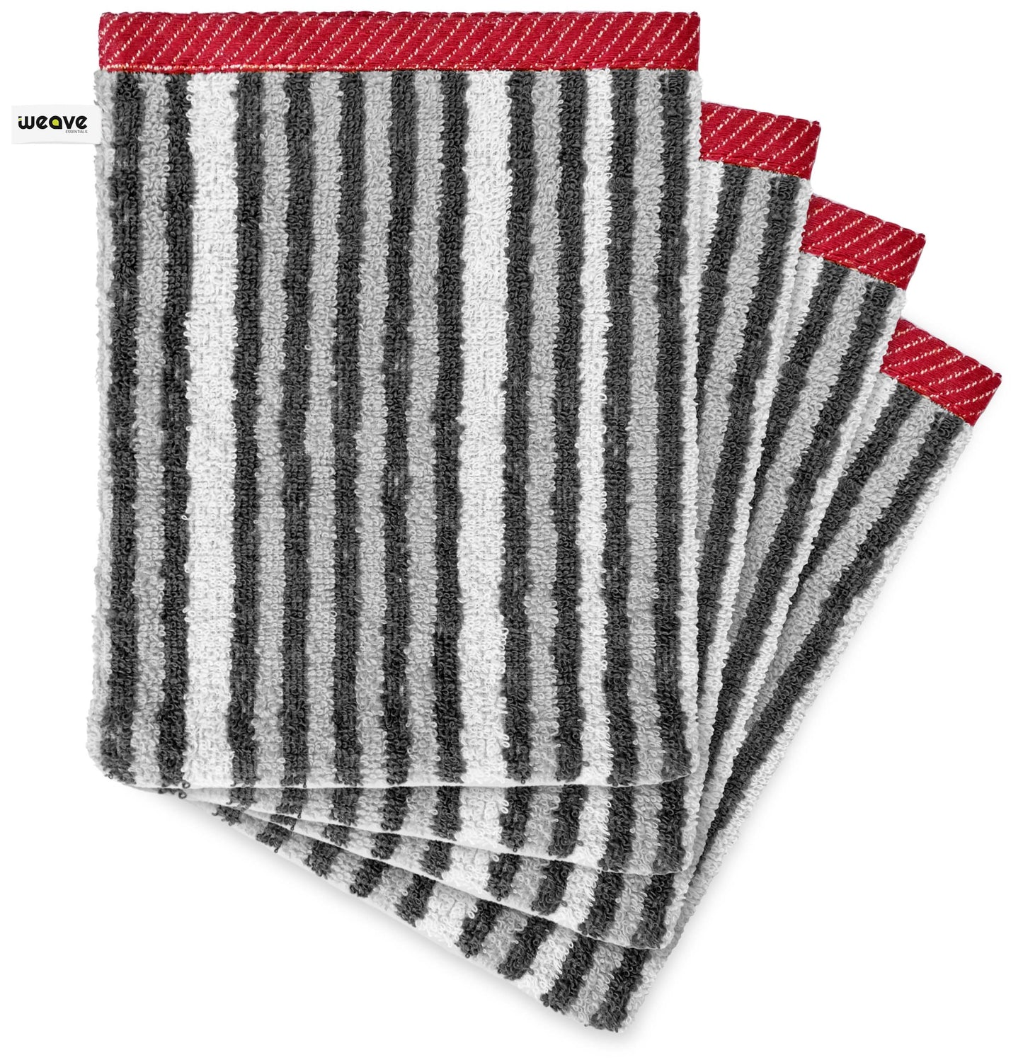 4 Pc Wash Gloves - 15x20cm, Solid Striped 100% Cotton, Soft & Absorbent Wash Mitt, Makeup Remover & Soft Cleansing Facial Mitts-Weave Essentials-Silver Grey-Weave Essentials