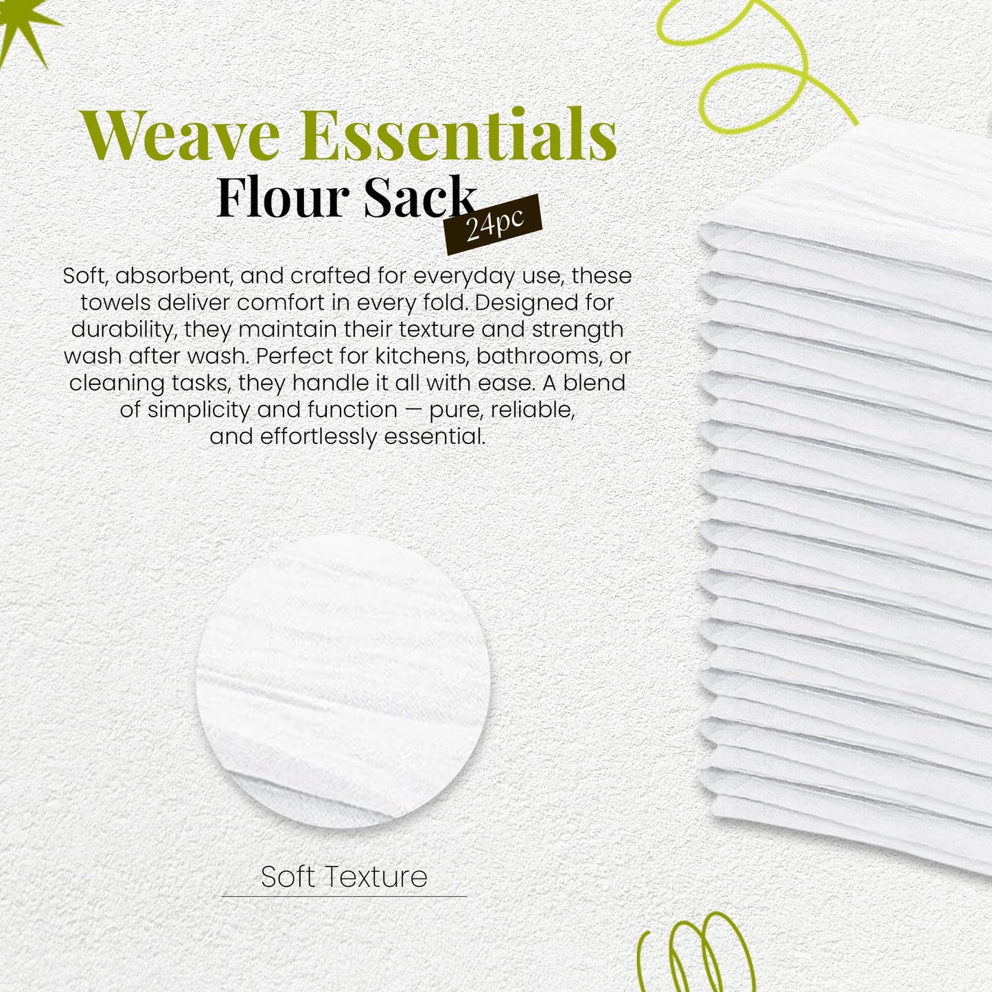Weave Essentials 24-Pack Flour Sack Kitchen Towels - 100% Cotton