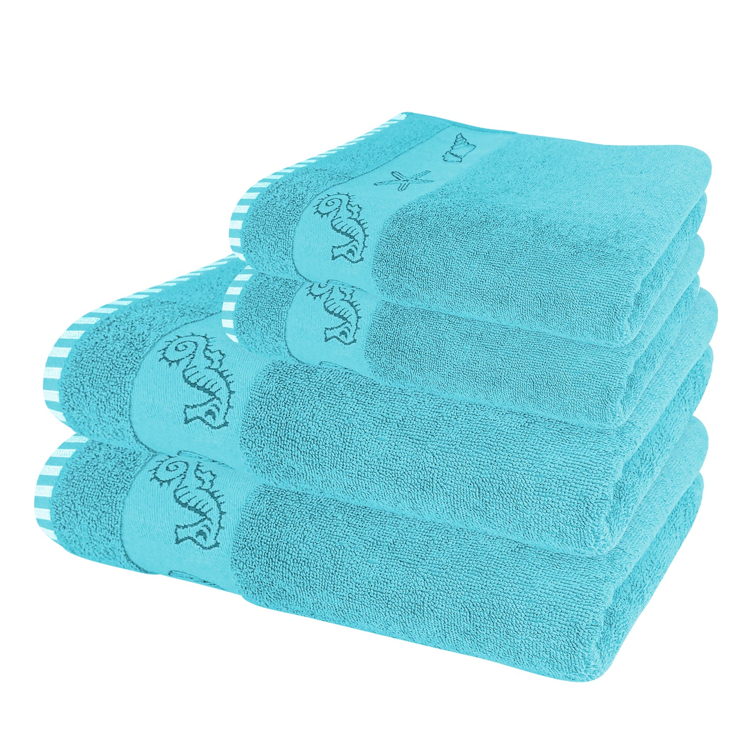 4Pc Bath Towel Set | Super Soft & Absorbent Bath & Hand towels | 100% Cotton | Quick Dry | 2x Large Bath Towels & 2x Hand Towels-Towel Set-Weave Essentials-Aqua Cyan-Weave Essentials