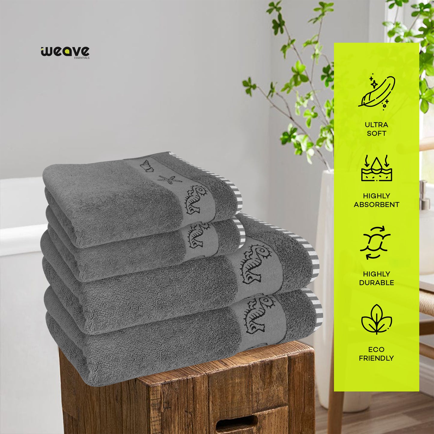 4Pc Bath Towel Set | Super Soft & Absorbent Bath & Hand towels | 100% Cotton | Quick Dry | 2x Large Bath Towels & 2x Hand Towels-Towel Set-Weave Essentials-Aqua Blue-Weave Essentials
