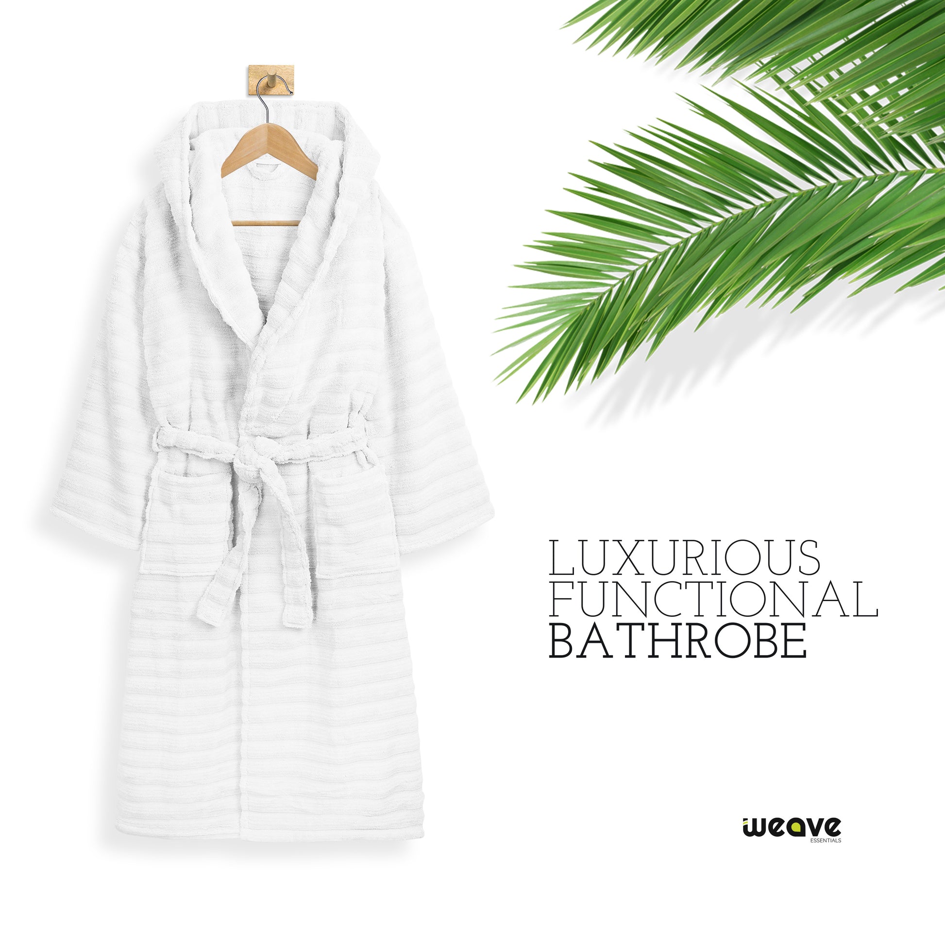 PREMIUM RIBBED TOWELING DRESSING GOWN: 100% COTTON-Striped & Ribbed Terry Toweling Hooded Bathrobe-Weave Essentials-Pastel Blue-S/M-Weave Essentials