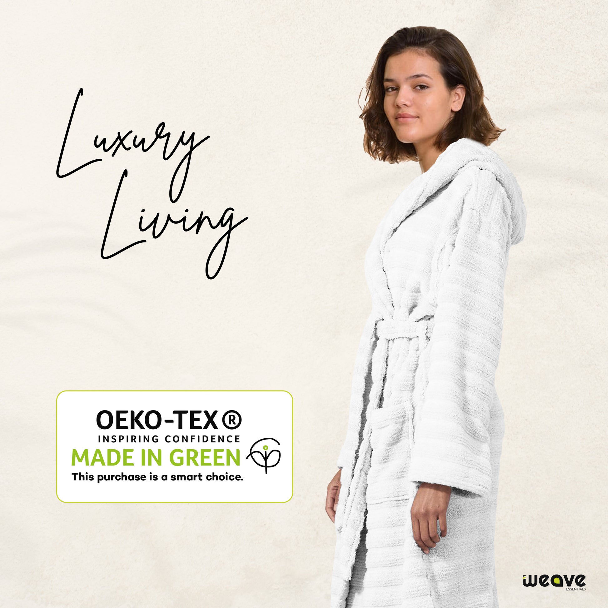 PREMIUM RIBBED TOWELING DRESSING GOWN: 100% COTTON-Striped & Ribbed Terry Toweling Hooded Bathrobe-Weave Essentials-Pastel Blue-S/M-Weave Essentials