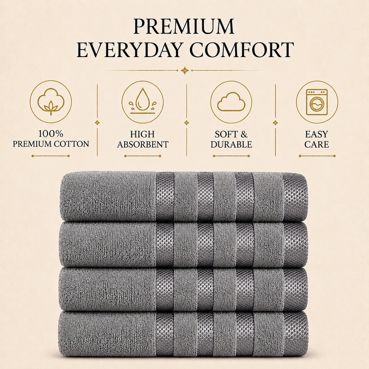 4-Pack Viscose Bath Towels - Soft, Quick-Dry, 70x140cm