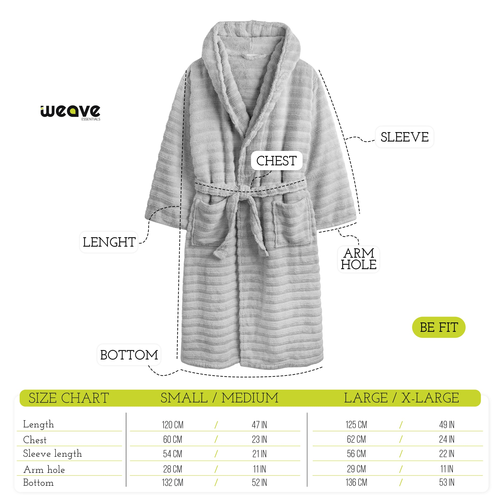 PREMIUM RIBBED TOWELING DRESSING GOWN: 100% COTTON-Striped & Ribbed Terry Toweling Hooded Bathrobe-Weave Essentials-Pastel Blue-S/M-Weave Essentials