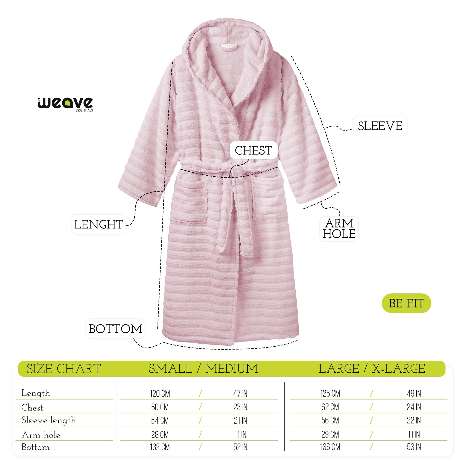 PREMIUM RIBBED TOWELING DRESSING GOWN: 100% COTTON-Striped & Ribbed Terry Toweling Hooded Bathrobe-Weave Essentials-Pastel Blue-S/M-Weave Essentials