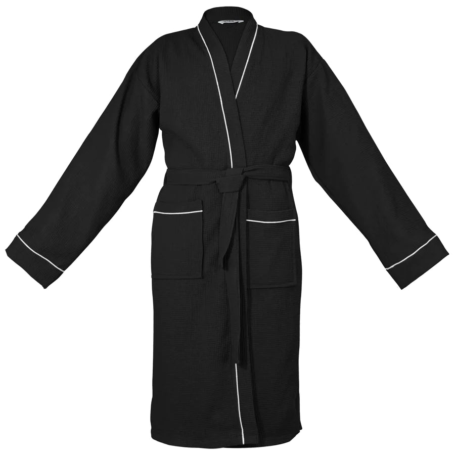100% COTTON KIMONO UNISEX WAFFLE BATHROBE-Robes-Weave Essentials-Black-L/XL-Weave Essentials