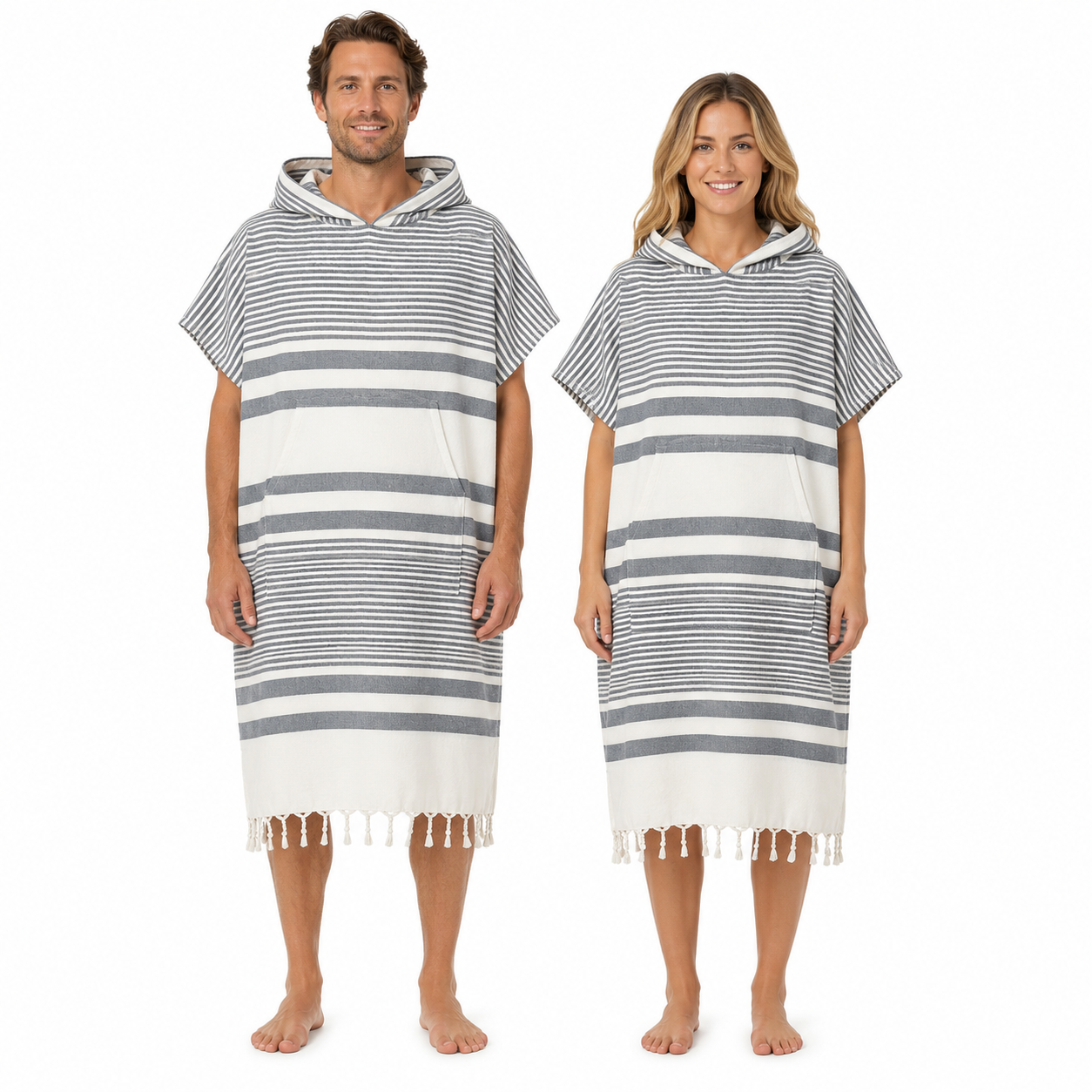 Hamam Poncho Towel - Hooded Changing Robe with Pocket, 100% Cotton