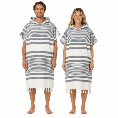 Hamam Poncho Towel - Hooded Changing Robe with Pocket, 100% Cotton