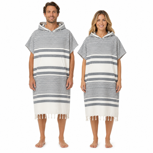 Hamam Poncho Towel - Hooded Changing Robe with Pocket, 100% Cotton