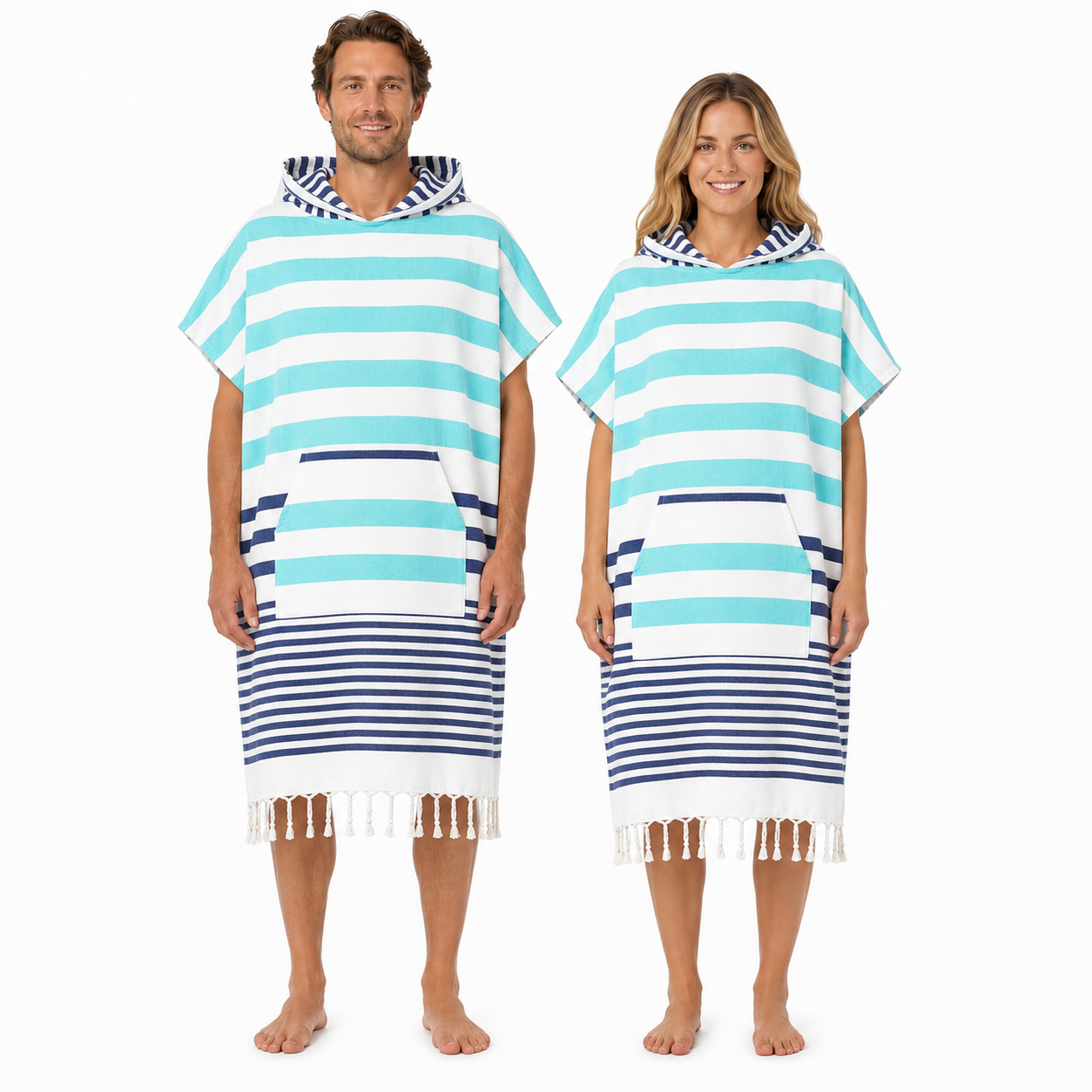 Hamam Poncho Towel - Hooded Changing Robe with Pocket, 100% Cotton