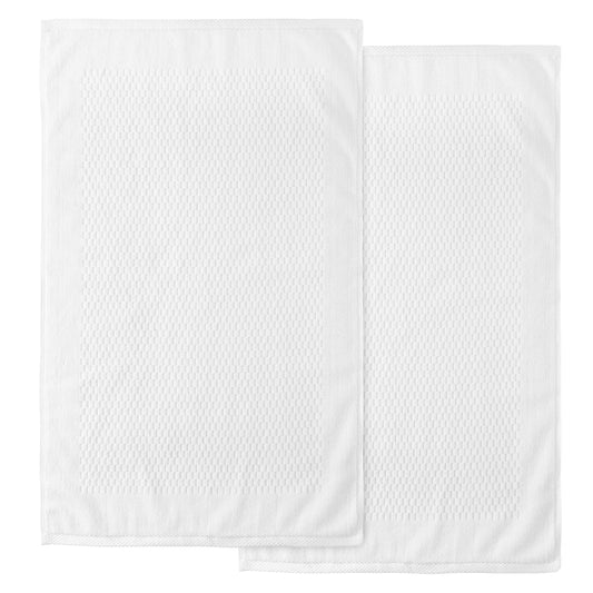 Terry Bath Mat - 100% Ring Spun Cotton, 50 x 80 cm Luxury Plush Premium Quality Quick Dry Bath Shower Matt, High Absorbent & Machine Washable Bathroom Mat | Pack of 2-Weave Essentials-White-Weave Essentials