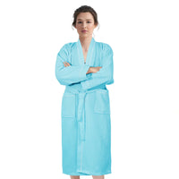 100% COTTON KIMONO UNISEX WAFFLE BATHROBE-Robes-Weave Essentials-Aqua-S/M-Weave Essentials