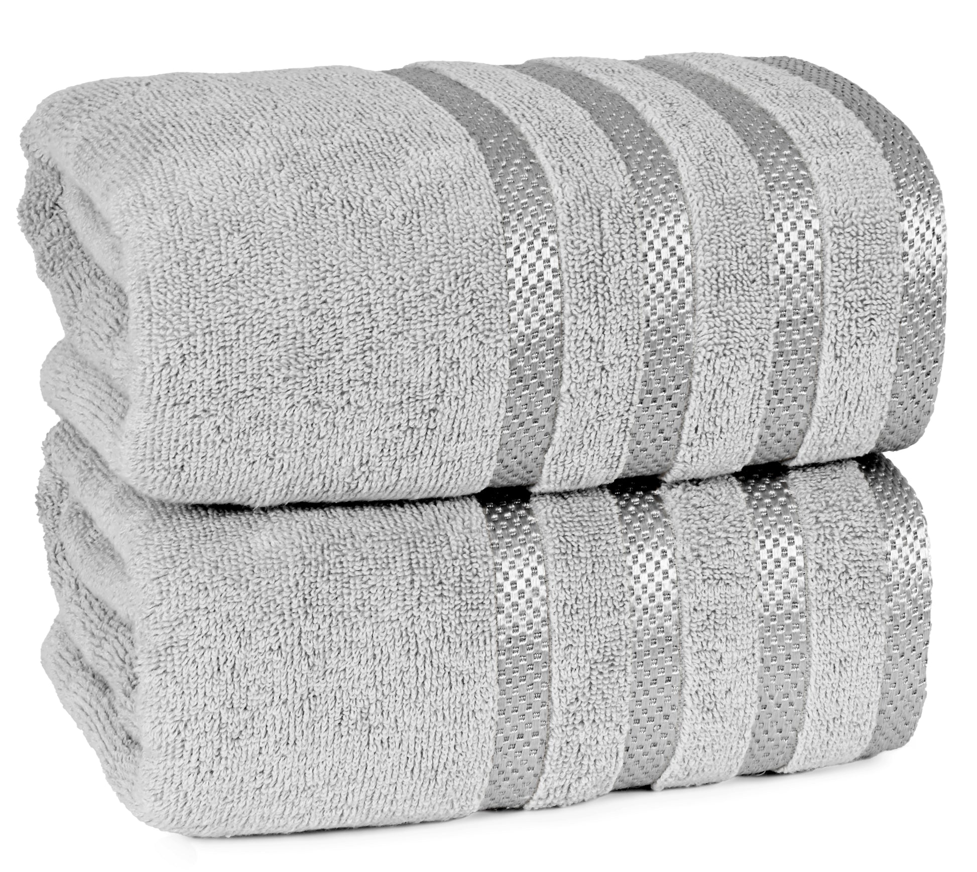 2Pc viscose bath towel set | Ultimate Comfort, Superior Absorbency, Eco-Friendly, Skin-Friendly & Quick Dry; made of 100% Cotton | 2 towels (70x140cm / 27x55inch)-Weave Essentials-Silver-Weave Essentials