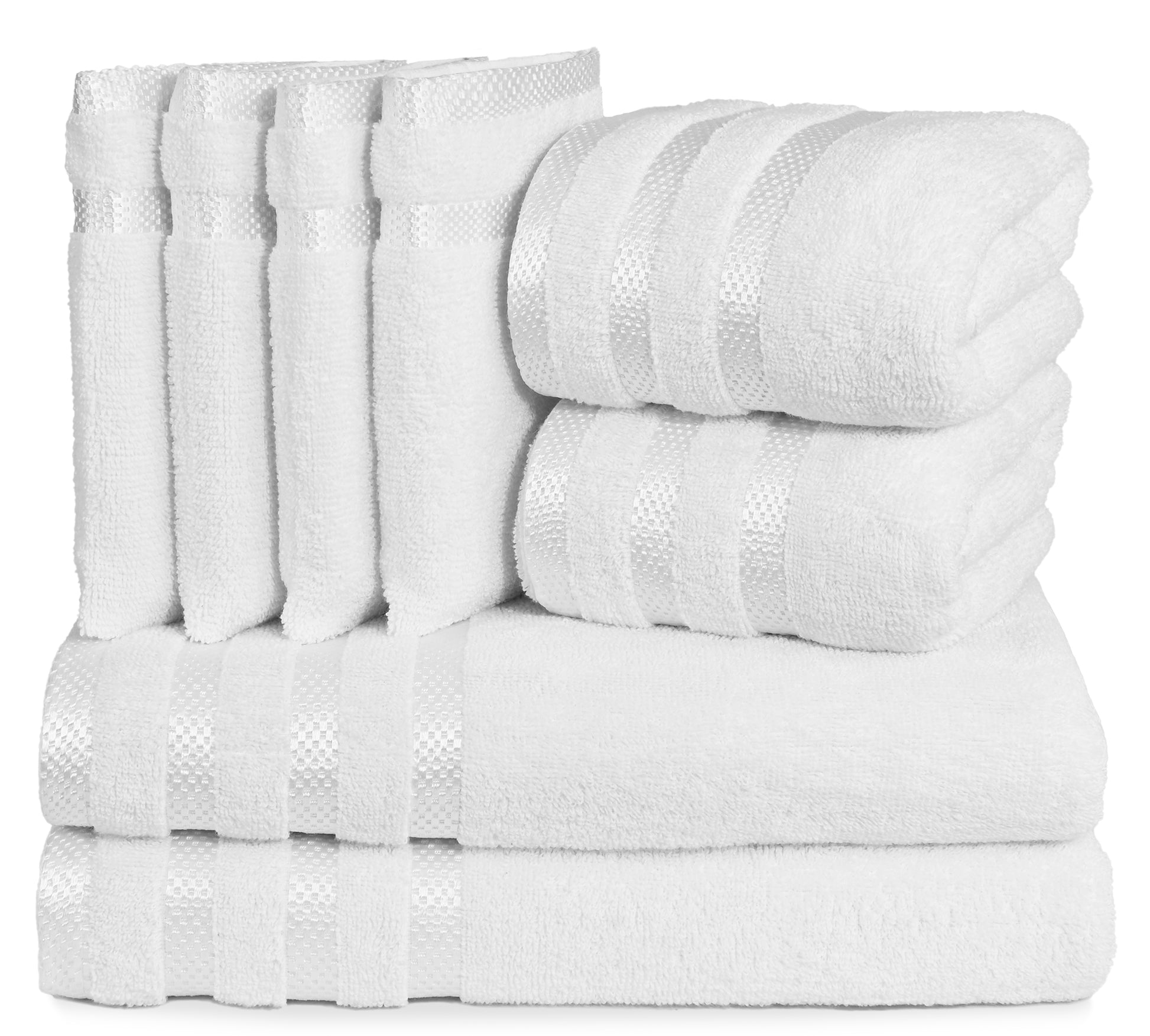 8 Pc Towel Set, 2 Bath Towel, 2 Hand Towels, 4 Body Wash Gloves, Luxury 100% Combed Cotton Bathroom Towels, Soft Plush & Premium Towel Bale Set-Weave Essentials-White-Weave Essentials