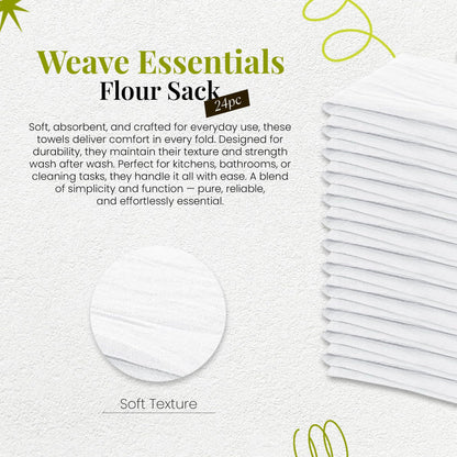 Weave Essentials 24-Pack Flour Sack Kitchen Towels - 100% Cotton