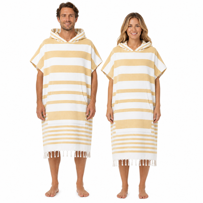 Hamam Poncho Towel - Hooded Changing Robe with Pocket, 100% Cotton
