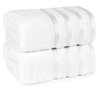 2Pc viscose bath towel set | Ultimate Comfort, Superior Absorbency, Eco-Friendly, Skin-Friendly & Quick Dry; made of 100% Cotton | 2 towels (70x140cm / 27x55inch)-Weave Essentials-White-Weave Essentials
