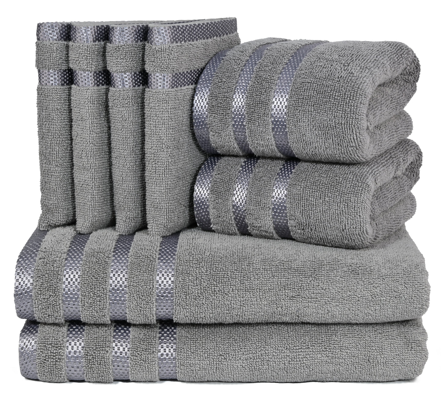 8 Pc Towel Set, 2 Bath Towel, 2 Hand Towels, 4 Body Wash Gloves, Luxury 100% Combed Cotton Bathroom Towels, Soft Plush & Premium Towel Bale Set-Weave Essentials-Grey-Weave Essentials
