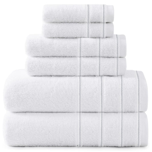 Windsor 100% Cotton Bath Towel Set, Ultimate Comfort & Eco-Friendly, Machine Washable, Premium Highly Absorbent Quick Dry Bath Towel | White-Weave Essentials-6 Pc Towel Set-White-Weave Essentials