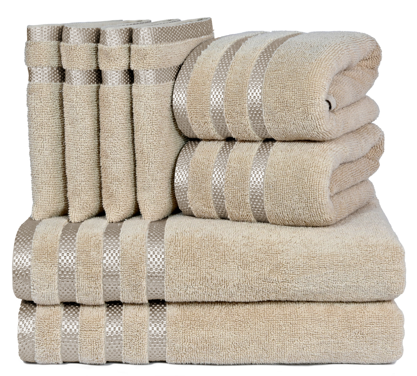 8 Pc Towel Set, 2 Bath Towel, 2 Hand Towels, 4 Body Wash Gloves, Luxury 100% Combed Cotton Bathroom Towels, Soft Plush & Premium Towel Bale Set-Weave Essentials-Mink-Weave Essentials
