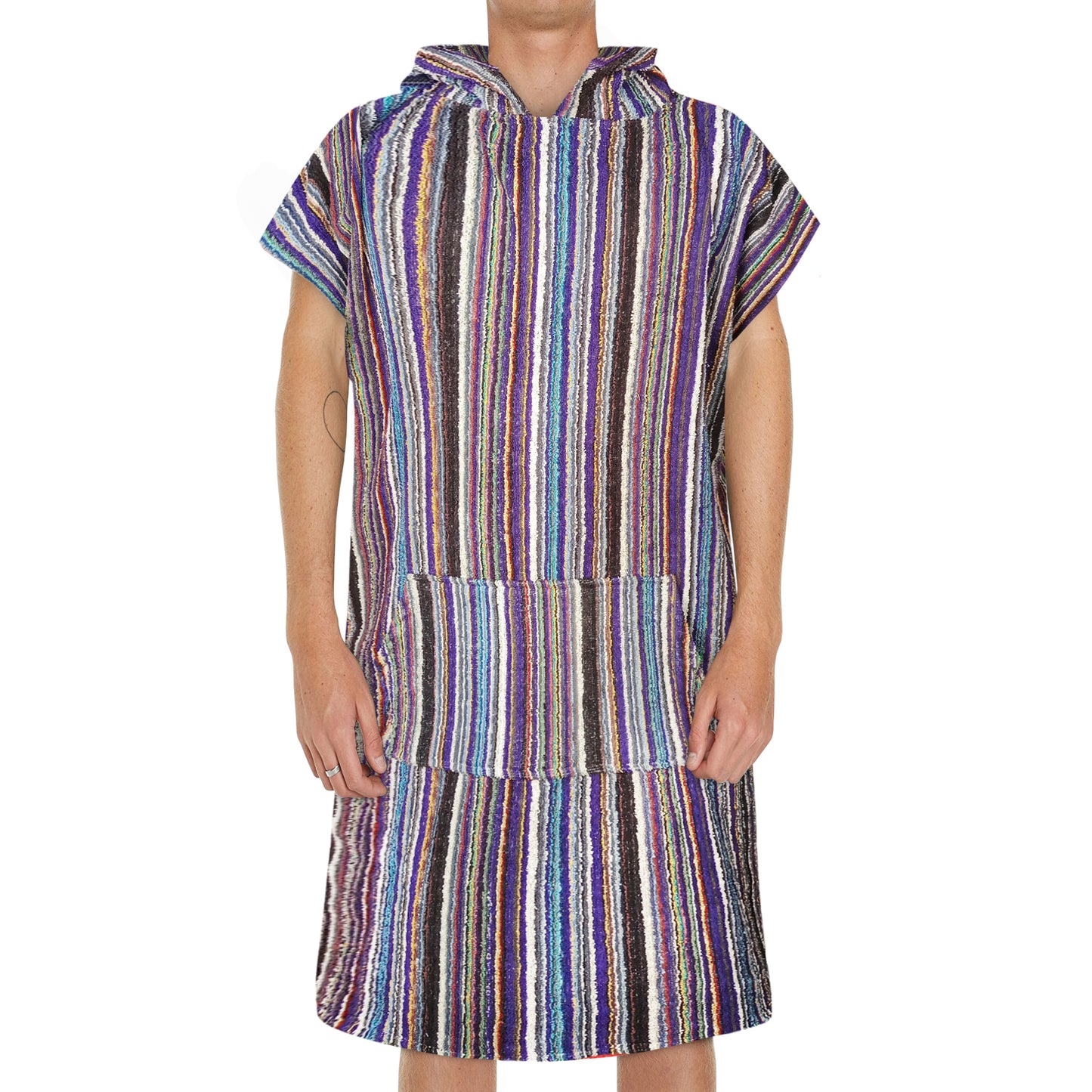 COTTON BEACH PONCHO TOWEL WITH POCKETS-Beach Towels-Weave Essentials-MULTI-Weave Essentials