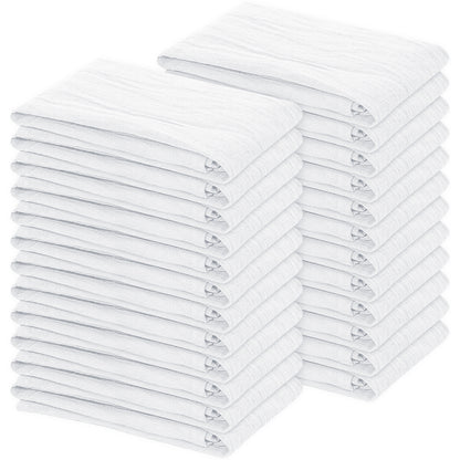 Weave Essentials 24pc Flour Sack Towels - 100% Cotton Tea Towels for Kitchen, Highly Absorbent Washing Up Cloths for Dishes, Lightweight, Premium Quality Durable Soft Feel Fingertip Flour Sack | White
