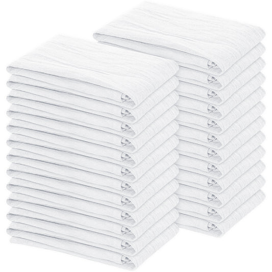 Weave Essentials 24pc Flour Sack Towels - 100% Cotton Tea Towels for Kitchen, Highly Absorbent Washing Up Cloths for Dishes, Lightweight, Premium Quality Durable Soft Feel Fingertip Flour Sack | White