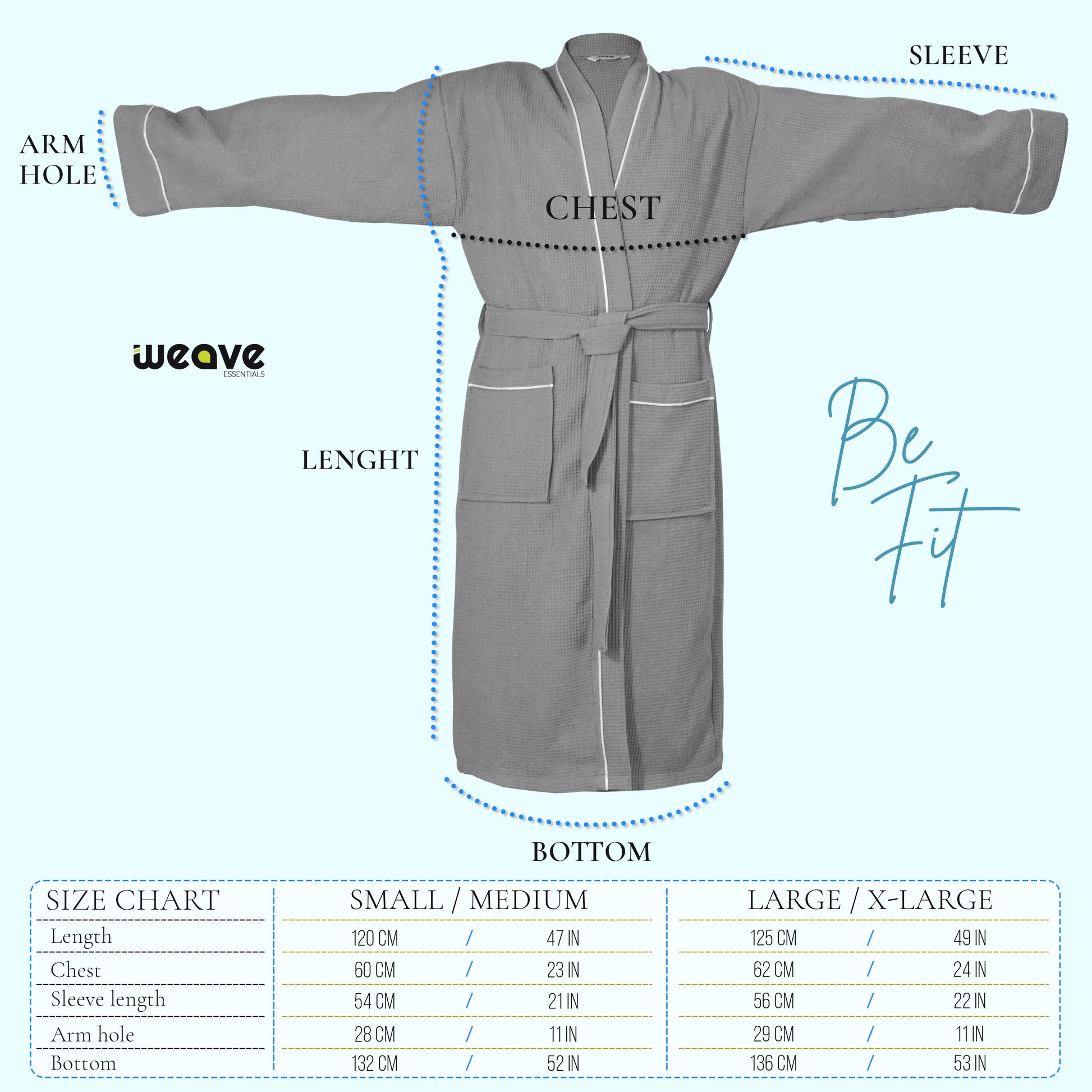 100% COTTON KIMONO UNISEX WAFFLE BATHROBE-Robes-Weave Essentials-Grey-S/M-Weave Essentials