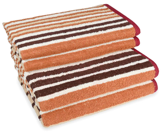 4Pc Bath Linen Towel Set, 2 Large Bath Towel - 70x140cm, 2 Hand Towels - 50x90cm, Solid Stripped 100% Cotton, Quick Dry Towel, Soft & Absorbent-Guest Towel-Weave Essentials-Ochre Brown-2x Hand & 2x Bath-Weave Essentials