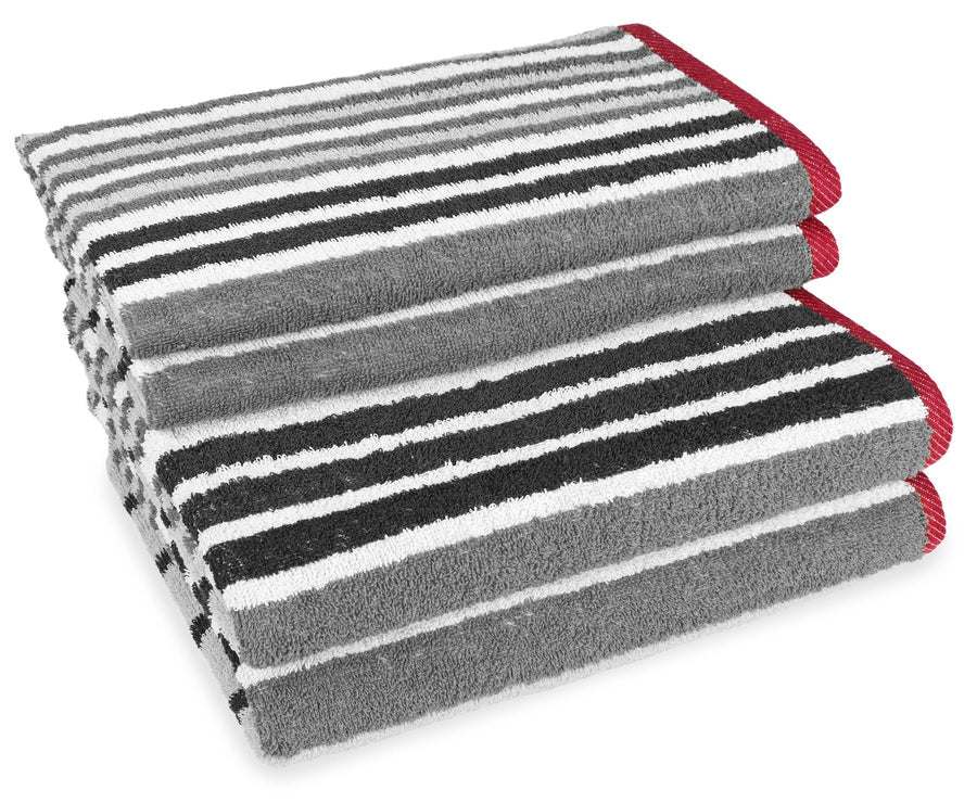 4Pc Bath Linen Towel Set, 2 Large Bath Towel - 70x140cm, 2 Hand Towels - 50x90cm, Solid Stripped 100% Cotton, Quick Dry Towel, Soft & Absorbent-Guest Towel-Weave Essentials-Silver Grey-2x Hand & 2x Bath-Weave Essentials