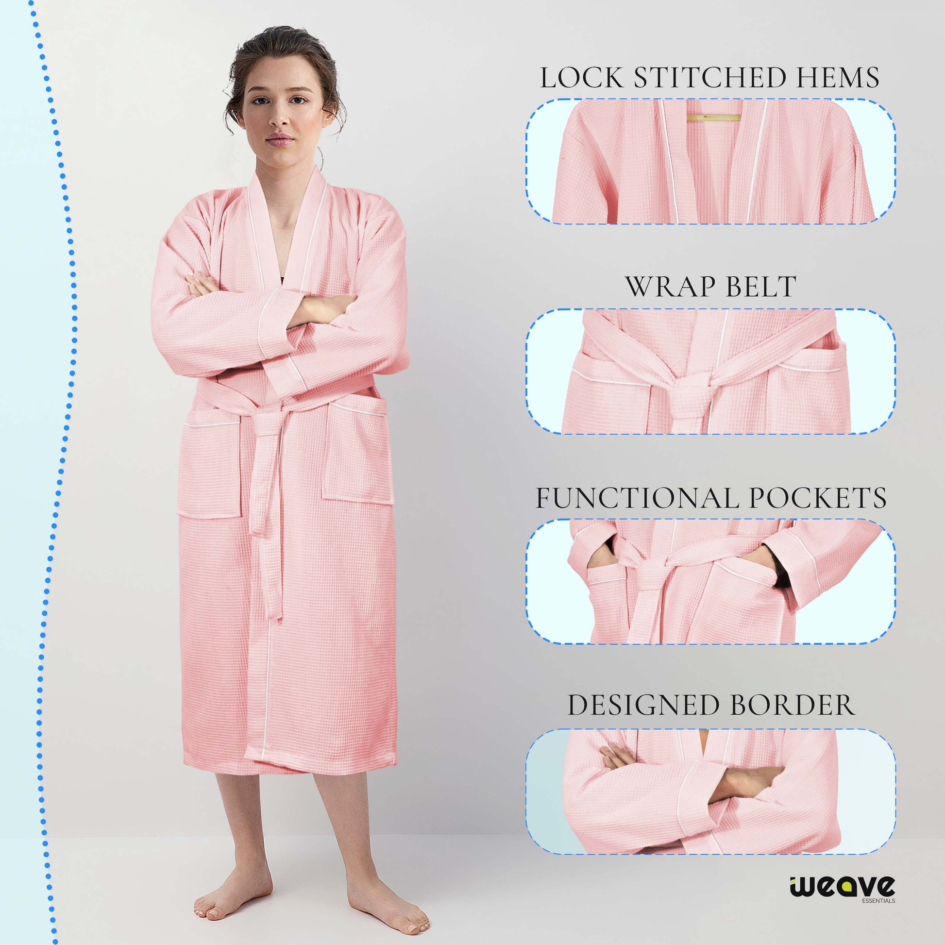100% COTTON KIMONO UNISEX WAFFLE BATHROBE-Robes-Weave Essentials-Grey-S/M-Weave Essentials