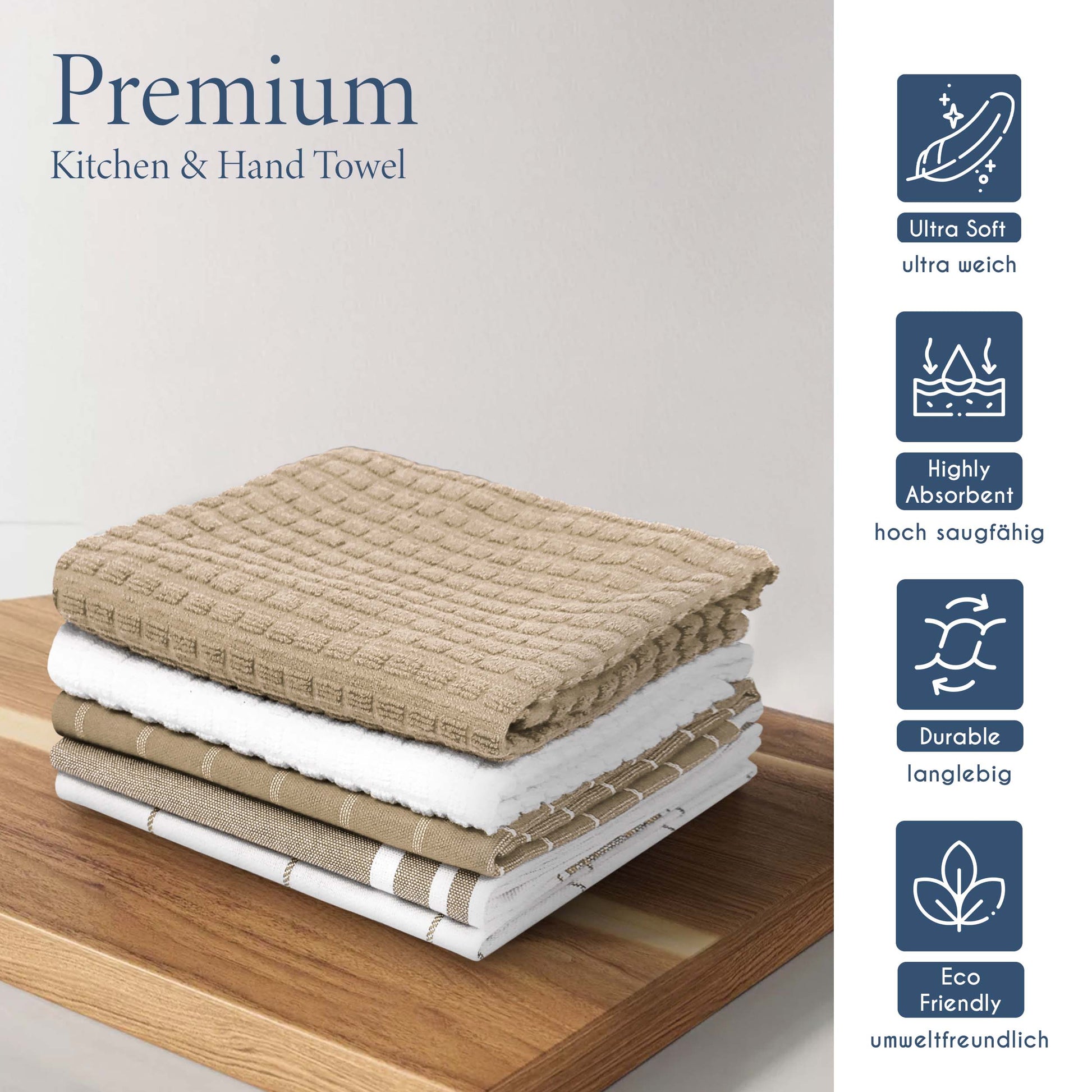 KITCHEN HAND TOWEL WITH HANGING LOOP-Kitchen Tea Towel-Weave Essentials-BEIGE-Weave Essentials