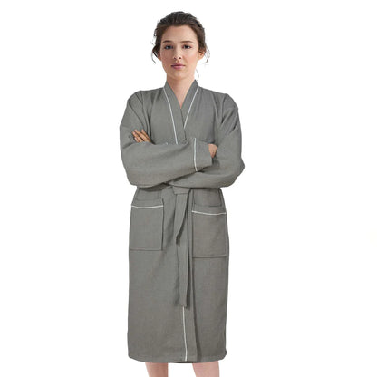 100% COTTON KIMONO UNISEX WAFFLE BATHROBE-Robes-Weave Essentials-Grey-S/M-Weave Essentials