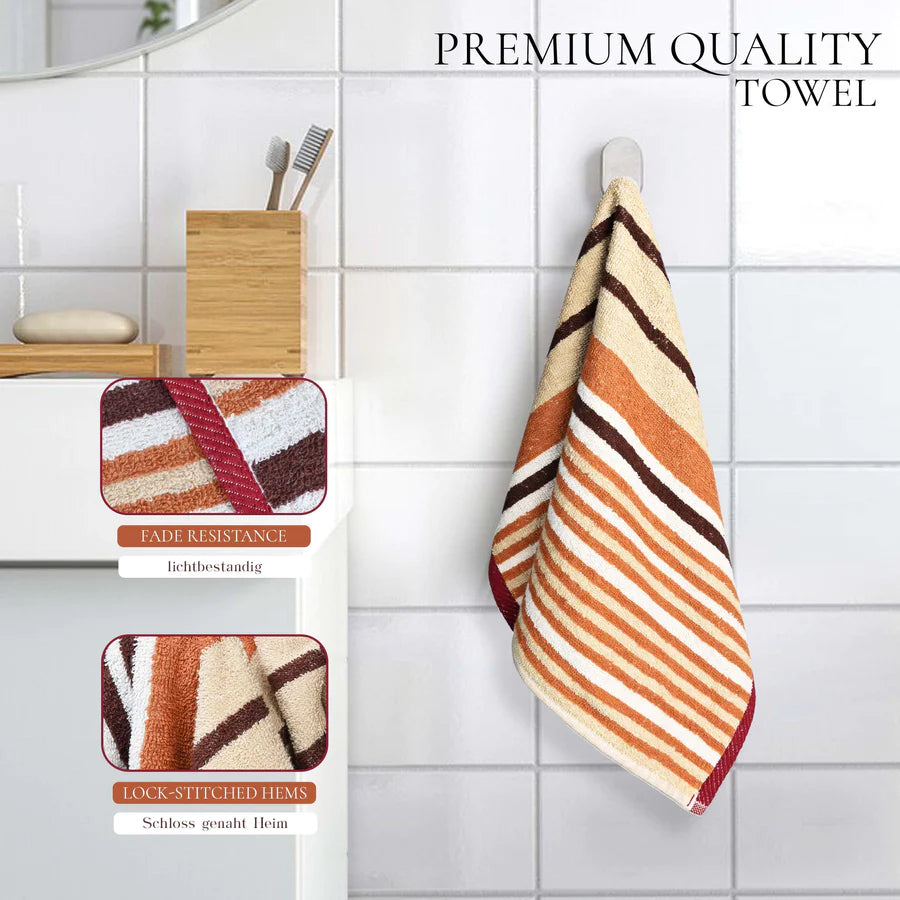 4Pc Bath Linen Towel Set, 2 Large Bath Towel - 70x140cm, 2 Hand Towels - 50x90cm, Solid Stripped 100% Cotton, Quick Dry Towel, Soft & Absorbent-Guest Towel-Weave Essentials-Ochre Brown-2x Hand & 2x Bath-Weave Essentials
