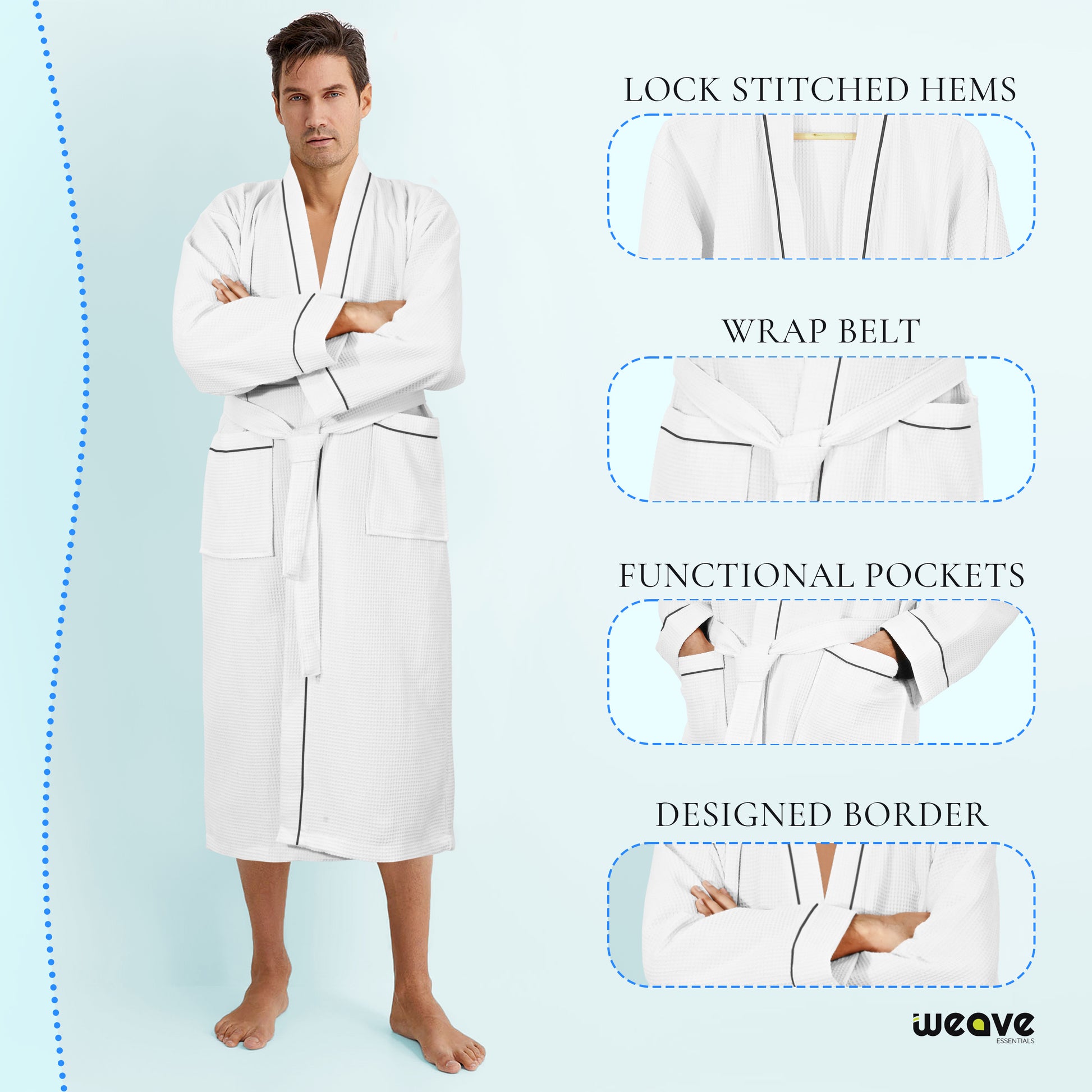 100% COTTON KIMONO UNISEX WAFFLE BATHROBE-Robes-Weave Essentials-Grey-S/M-Weave Essentials