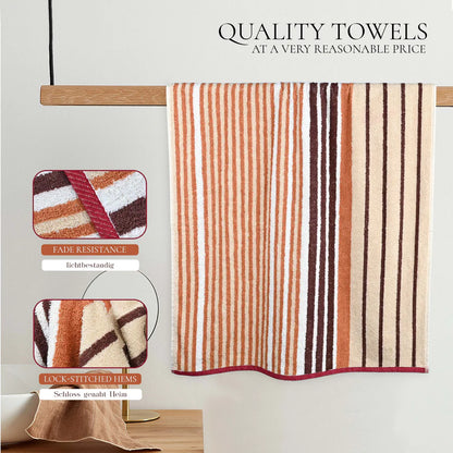 4Pc Bath Linen Towel Set, 2 Large Bath Towel - 70x140cm, 2 Hand Towels - 50x90cm, Solid Stripped 100% Cotton, Quick Dry Towel, Soft & Absorbent-Guest Towel-Weave Essentials-Ochre Brown-2x Hand & 2x Bath-Weave Essentials