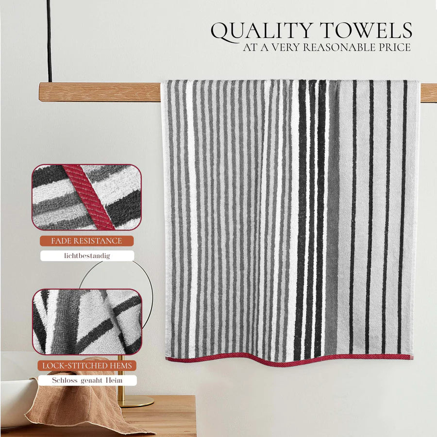 4Pc Bath Linen Towel Set, 2 Large Bath Towel - 70x140cm, 2 Hand Towels - 50x90cm, Solid Stripped 100% Cotton, Quick Dry Towel, Soft & Absorbent-Guest Towel-Weave Essentials-Ochre Brown-2x Hand & 2x Bath-Weave Essentials