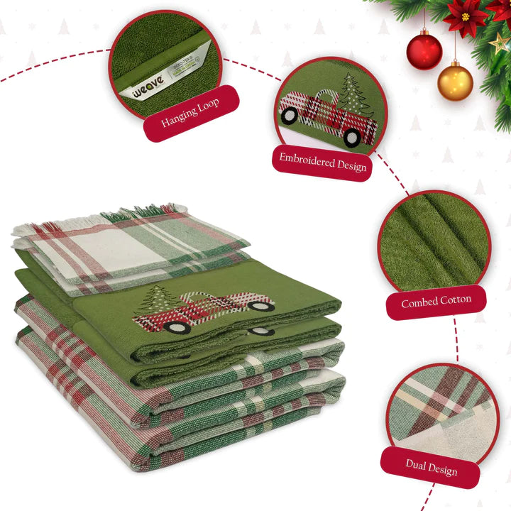 CHRISTMAS BATH TOWEL LINEN SET: 6PC-XMAS TREE DESIGN-Towel Bale Set-Weave Essentials-Weave Essentials