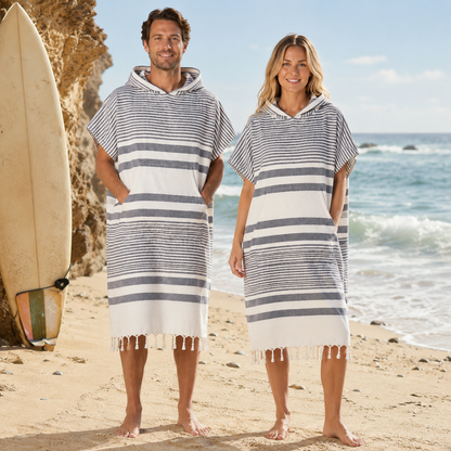 Hamam Poncho Towel - Hooded Changing Robe with Pocket, 100% Cotton