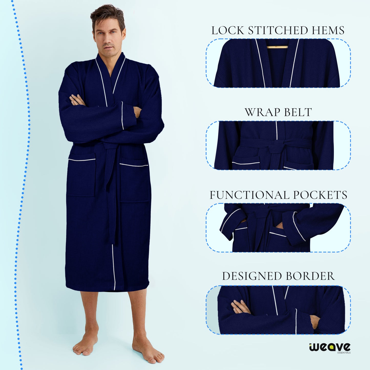 100% COTTON KIMONO UNISEX WAFFLE BATHROBE-Robes-Weave Essentials-Grey-S/M-Weave Essentials