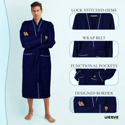 100% COTTON KIMONO UNISEX WAFFLE BATHROBE-Robes-Weave Essentials-Grey-S/M-Weave Essentials