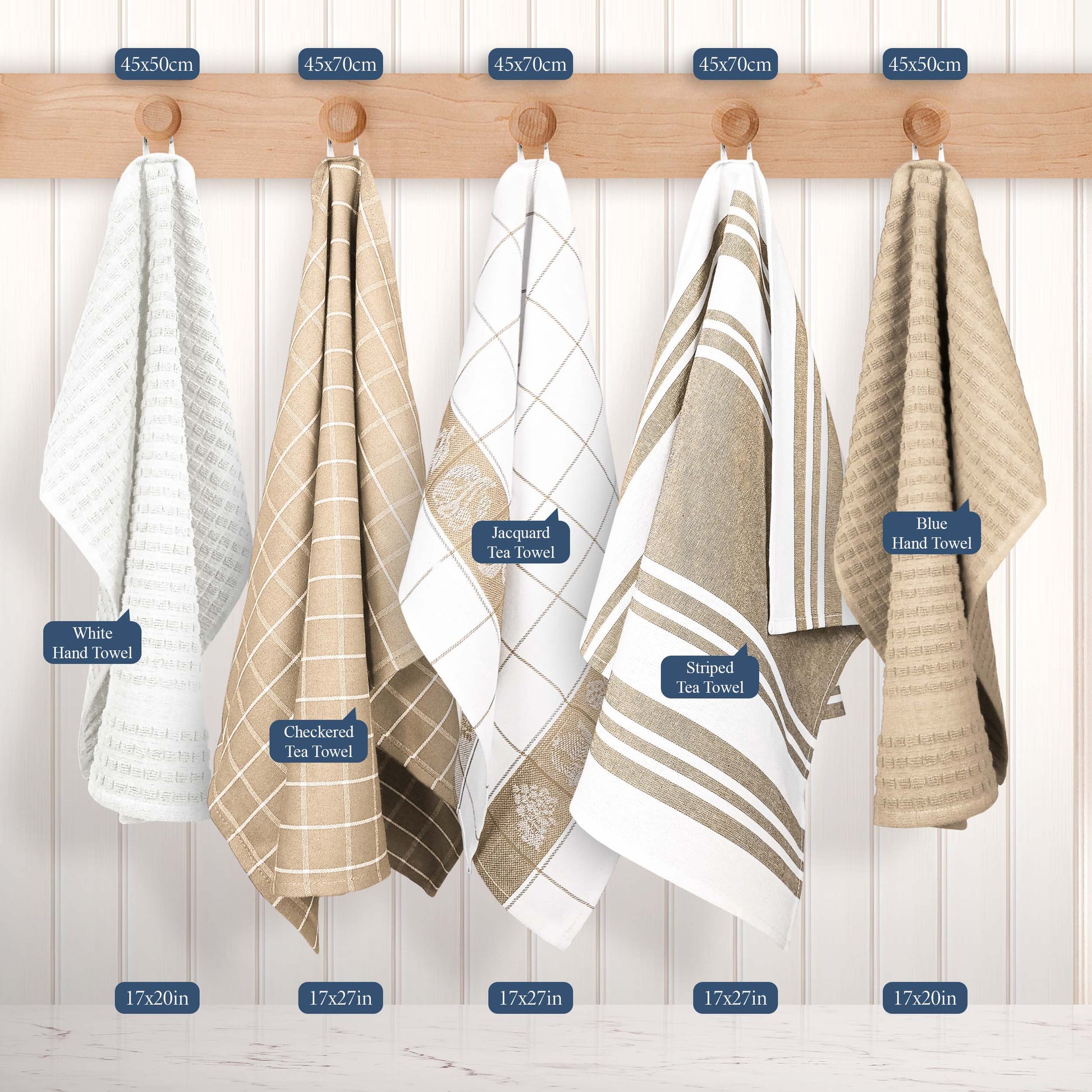 KITCHEN HAND TOWEL WITH HANGING LOOP-Kitchen Tea Towel-Weave Essentials-BEIGE-Weave Essentials
