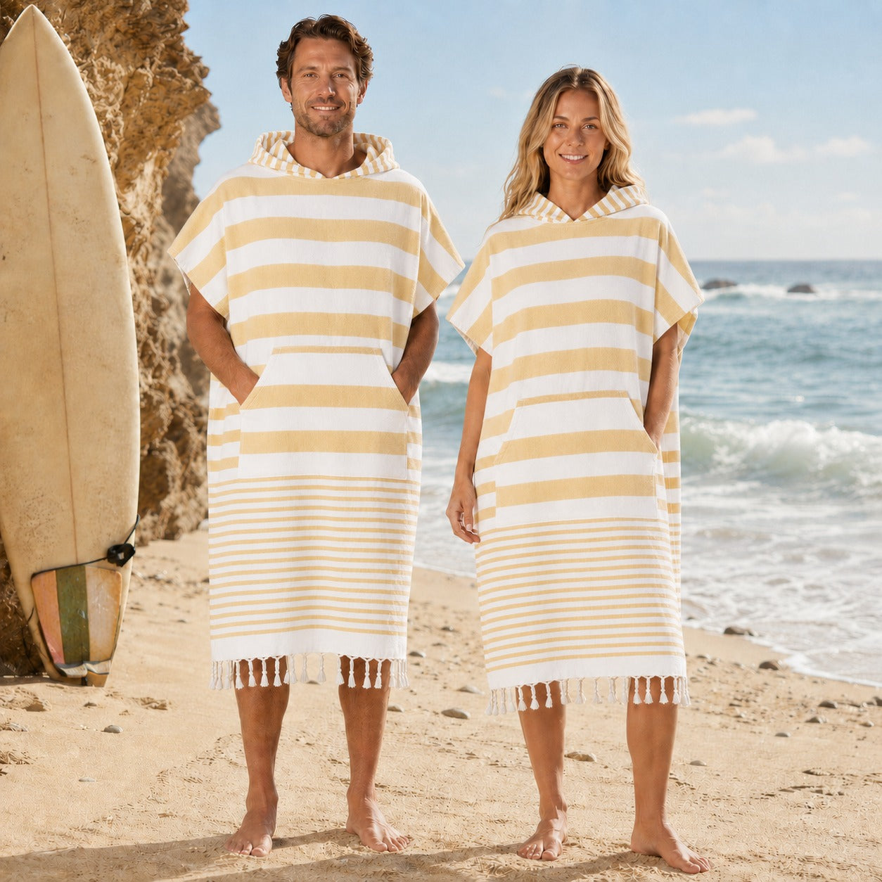 Hamam Poncho Towel - Hooded Changing Robe with Pocket, 100% Cotton