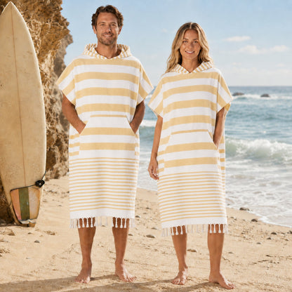 Hamam Poncho Towel - Hooded Changing Robe with Pocket, 100% Cotton