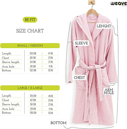 TERRY HOODED BATHROBE: 2 POCKETS & WRAP BELT-Bathrobe-Weave Essentials-Pale Pink-L/XL-Weave Essentials