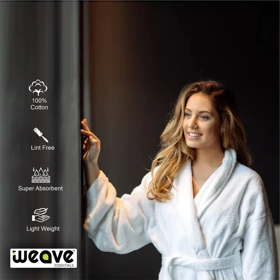 WHITE UNISEX LINT FREE HOTEL BATHROBE-Robes-Weave Essentials-White-Weave Essentials