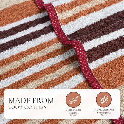 4Pc Bath Linen Towel Set, 2 Large Bath Towel - 70x140cm, 2 Hand Towels - 50x90cm, Solid Stripped 100% Cotton, Quick Dry Towel, Soft & Absorbent-Guest Towel-Weave Essentials-Ochre Brown-2x Hand & 2x Bath-Weave Essentials