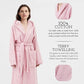 TERRY HOODED BATHROBE: 2 POCKETS & WRAP BELT-Bathrobe-Weave Essentials-Pale Pink-L/XL-Weave Essentials