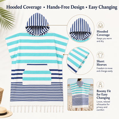 Hamam Poncho Towel - Hooded Changing Robe with Pocket, 100% Cotton