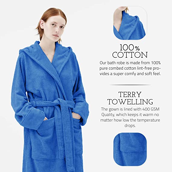 TERRY HOODED BATHROBE: 2 POCKETS & WRAP BELT-Bathrobe-Weave Essentials-Pale Pink-L/XL-Weave Essentials
